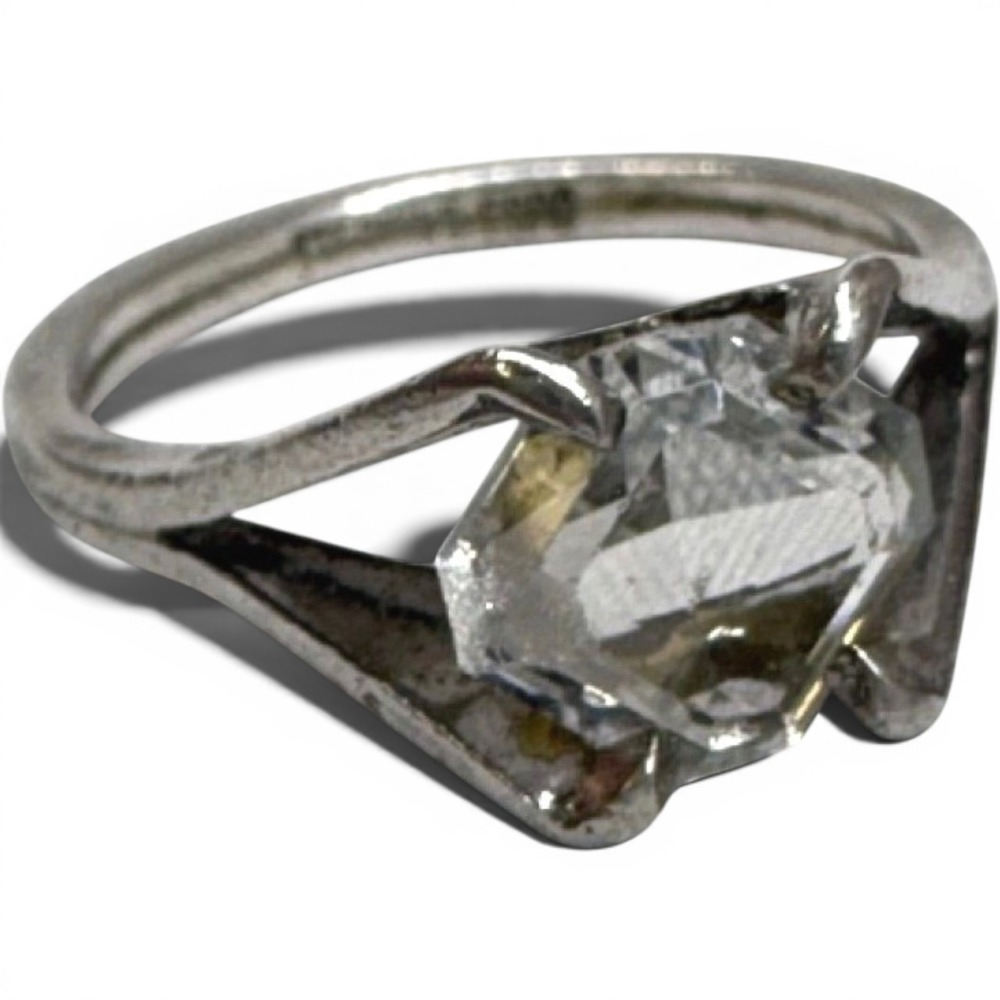 Espo Glass Ring Womens Size 5 Silver Fair Vintage Sterling Statement Geometric